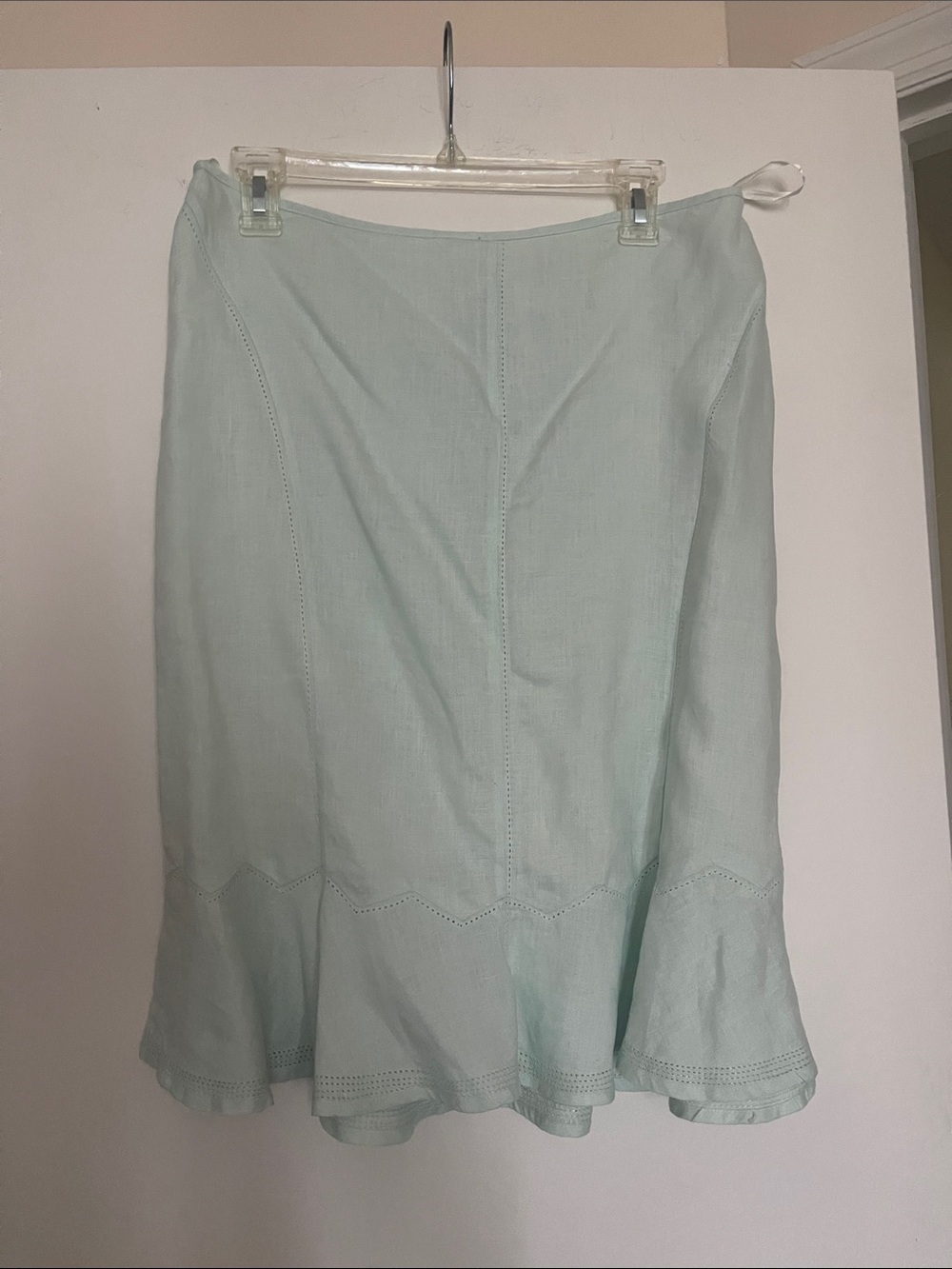 Light Mint linen A-Line Ruffle Hem Skirt